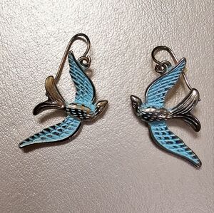 DOVE Earrings Birds Turquoise Color Light Gold Metal